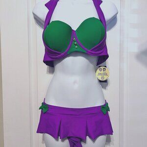 DC Comics The Joker-NWT-Hot Topics 2 Pc. Bikini Set-Purple & Green-(T=XXL,B=XL)